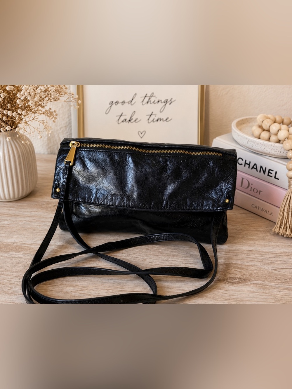🖤 HOBO Black Leather Crossbody / Convertible Clutch